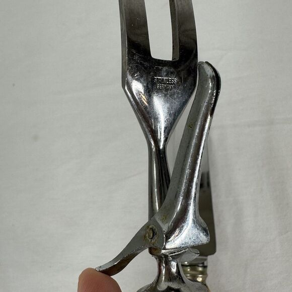 Solingen Germany Stainless Stag Antler Handle Etched Carving Knife Serving Fork - Picture 9 of 12